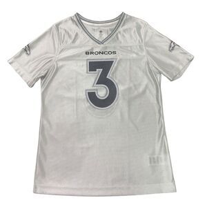 NFL Denver Broncos Russell Wilson #3 Girls White Glitter Trim Jersey, Large